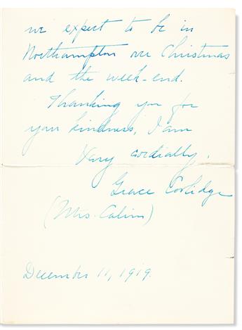 (FIRST LADIES.) Three Autograph Letters Signed: Edith Kermit Roosevelt (2) * Grace Coolidge.